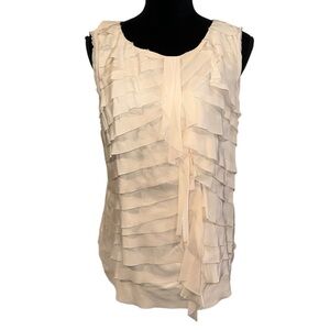 Tory Burch Cream Silk Layered Ruffle Sleeveless Blouse Size 12